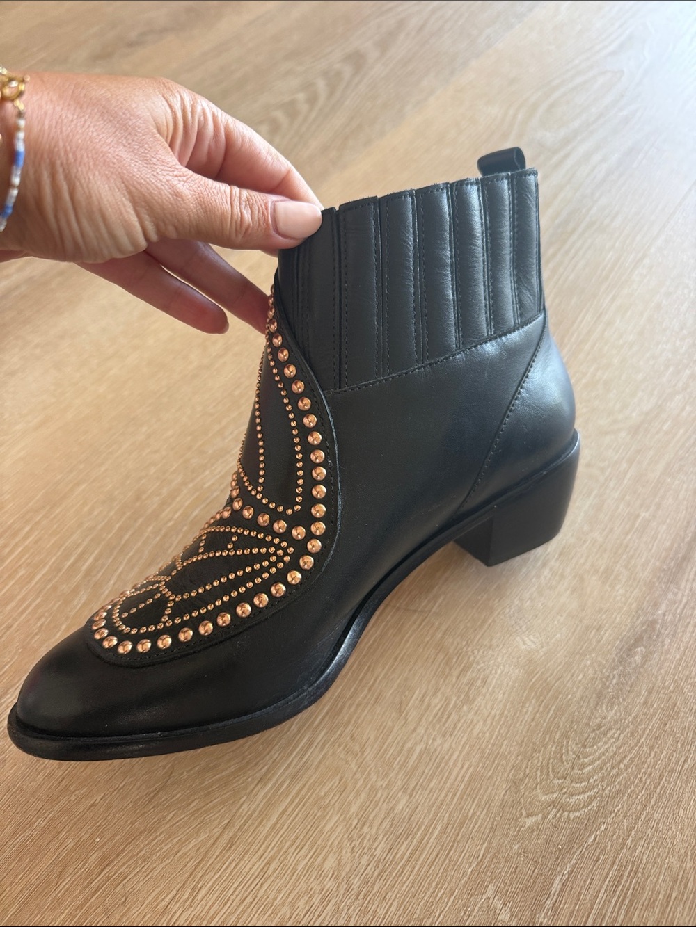 Sophia Webster Black Ankle Boots with Rose Gold Studs - Picture 3 of 4
